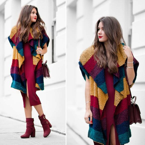 Alice + Olivia Muriel Striped Wool Oversized Vest Shawl Size M/L - Picture 5 of 13